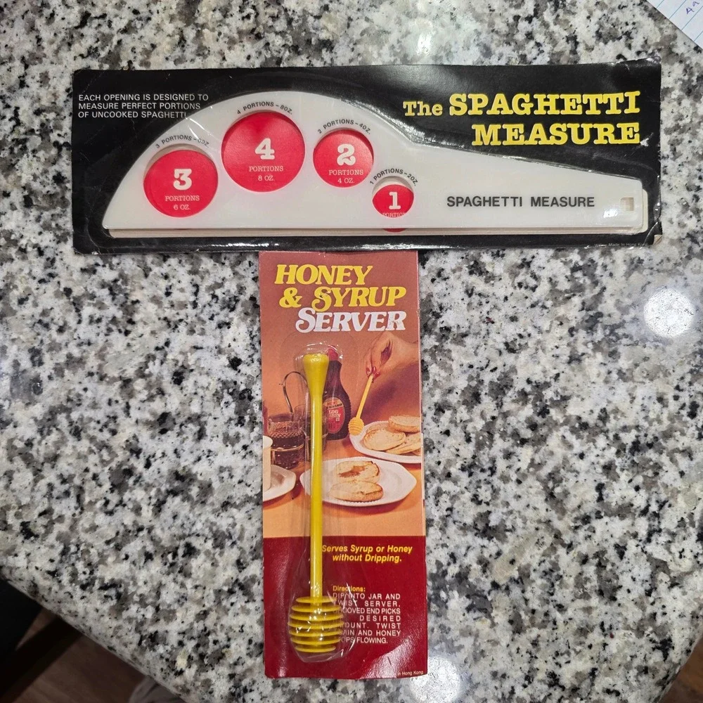 Vintage Spaghetti Portion Measure Tool and Yellow Honey Syrup Dipper Server Set